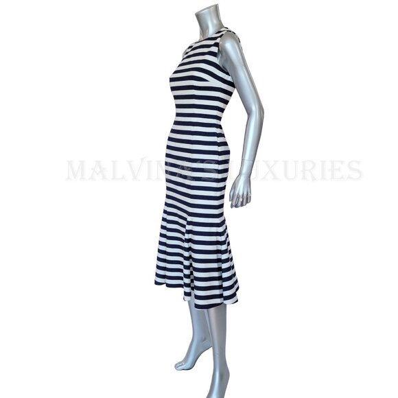 DOLCE & GABBANA DRESS OPEN BACK STRIPED COTTON BLEND FLOUNCE SKIRT sz 40 4 - Picture 7 of 9